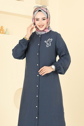 moda selvim Yıldız Detaylı Tesettür Takım 449DVL817 Füme - Thumbnail