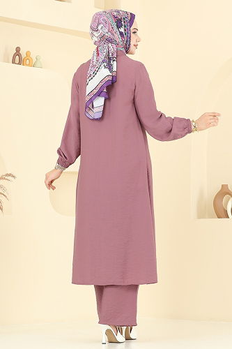 moda selvim Yıldız Detaylı Tesettür Takım 449DVL817 Gül Kurusu - Thumbnail