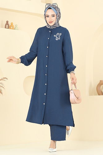 moda selvim Yıldız Detaylı Tesettür Takım 449DVL817 İndigo - Thumbnail