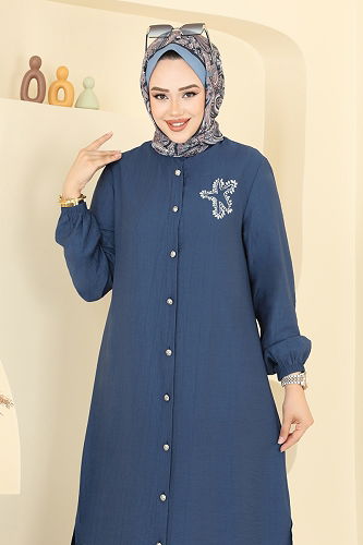 moda selvim Yıldız Detaylı Tesettür Takım 449DVL817 İndigo - Thumbnail