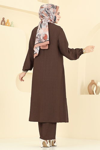moda selvim Yıldız Detaylı Tesettür Takım 449DVL817 Kahve - Thumbnail