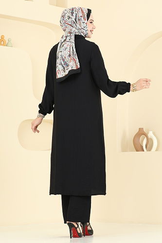 moda selvim Yıldız Detaylı Tesettür Takım 449DVL817 Siyah - Thumbnail