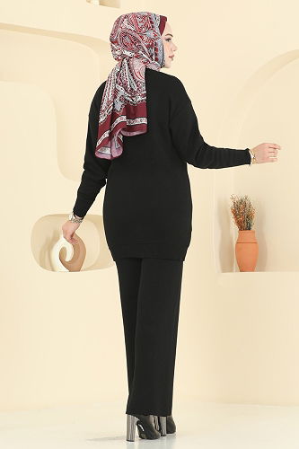 moda selvim Yıldız Detaylı Triko Takım 2721AYD574 Siyah - Thumbnail