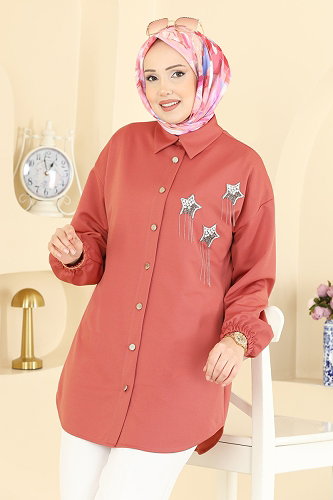 moda selvim Yıldız Taş Detaylı Tunik 2842SLK540 Somon - Thumbnail