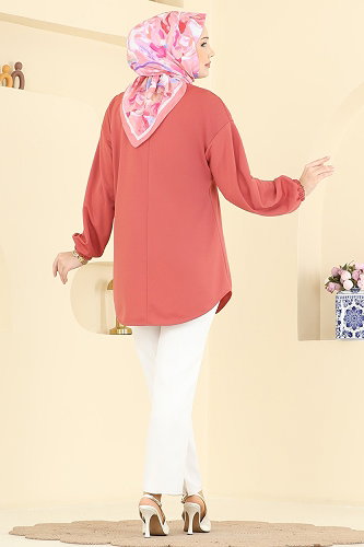 moda selvim Yıldız Taş Detaylı Tunik 2842SLK540 Somon - Thumbnail