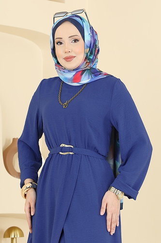 moda selvim Yırtmaç Detaylı 2 li Takım 2702TPK1167 İndigo - Thumbnail