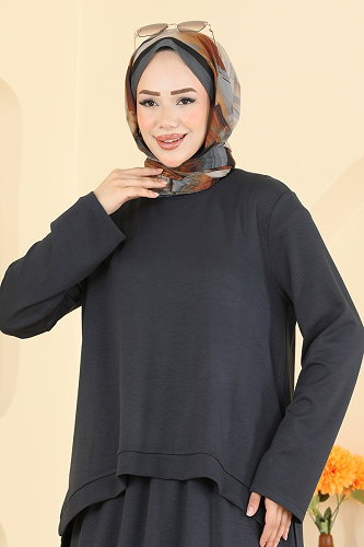 moda selvim Yırtmaç Detaylı 2 li Takım 5677ZNNK1102 Antrasit - Thumbnail