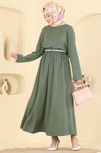 moda selvim Yırtmaç Detaylı 2 li Takım 5677ZNNK1102 Haki - Thumbnail