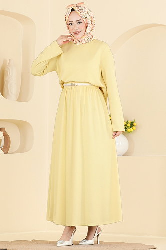 moda selvim Yırtmaç Detaylı 2 li Takım 5677ZNNK1102 Sarı - Thumbnail