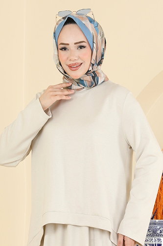 moda selvim Yırtmaç Detaylı 2 li Takım 5677ZNNK1102 Taş - Thumbnail