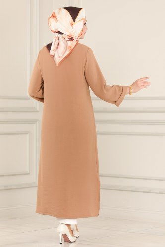 moda selvim Yırtmaç Detaylı Aerobin Tunik 0987FYZ804 Latte - Thumbnail