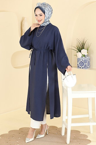 moda selvim Yırtmaç Detaylı Bağcıklı Tunik 4796ZNK1009 Laci - Thumbnail