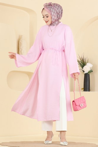 Z.N.K. - Yırtmaç Detaylı Bağcıklı Tunik 4796ZNK1009 Pembe