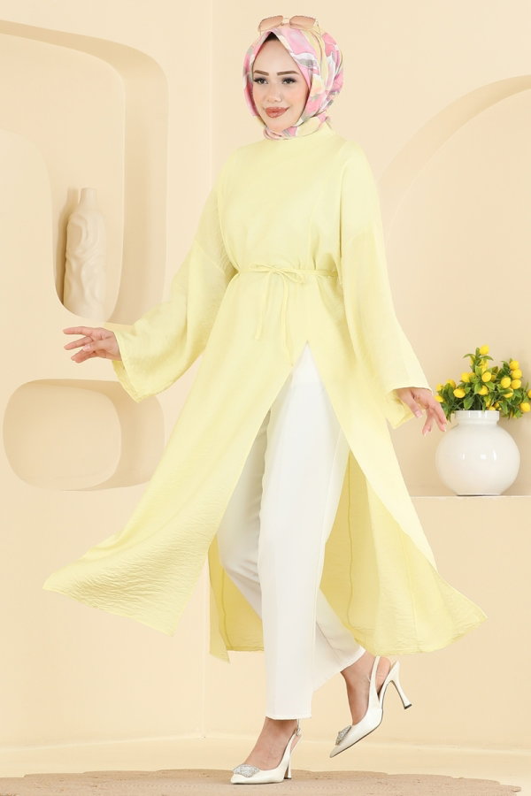 Modaselvim Tunik Yırtmaç Detaylı Bağcıklı Tunik 4796ZNK1009 Sarı