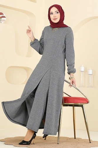 moda selvim Yırtmaç Detaylı Balıksırtı Takım 24003UKBK1160 Ekru - Thumbnail