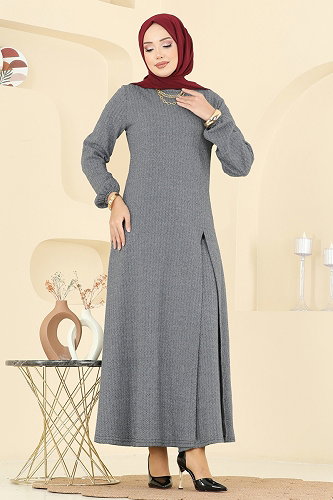 moda selvim Yırtmaç Detaylı Balıksırtı Takım 24003UKBK1160 Gri - Thumbnail