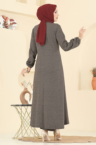 moda selvim Yırtmaç Detaylı Balıksırtı Takım 24003UKBK1160 Koyu Vizyon - Thumbnail