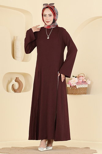 moda selvim Yırtmaç Detaylı Bürümcük Tunik 0180BG354 Bordo - Thumbnail