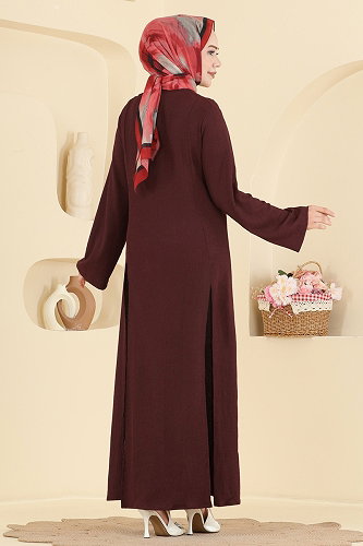 moda selvim Yırtmaç Detaylı Bürümcük Tunik 0180BG354 Bordo - Thumbnail
