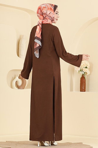 moda selvim Yırtmaç Detaylı Bürümcük Tunik 0180BG354 Kahve - Thumbnail