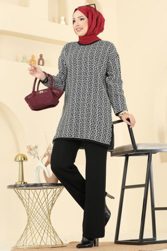 A.Y.D. - Yırtmaç Detaylı Desenli Takım 2718AYD574 Siyah