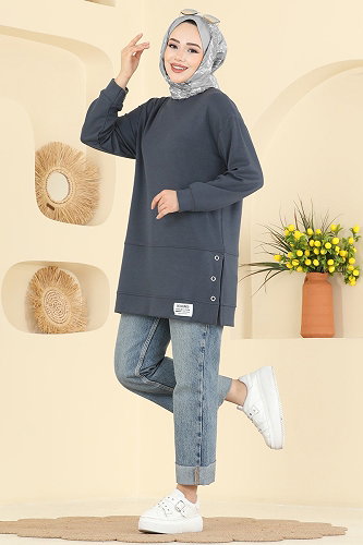 moda selvim Yırtmaç Detaylı Modal Tunik 2630MSZ1172 Açık Antrasit - Thumbnail