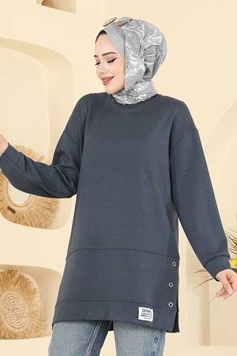 moda selvim Yırtmaç Detaylı Modal Tunik 2630MSZ1172 Açık Antrasit - Thumbnail