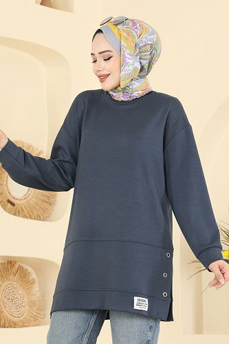 moda selvim Yırtmaç Detaylı Modal Tunik 2630MSZ1172 Antrasit - Thumbnail