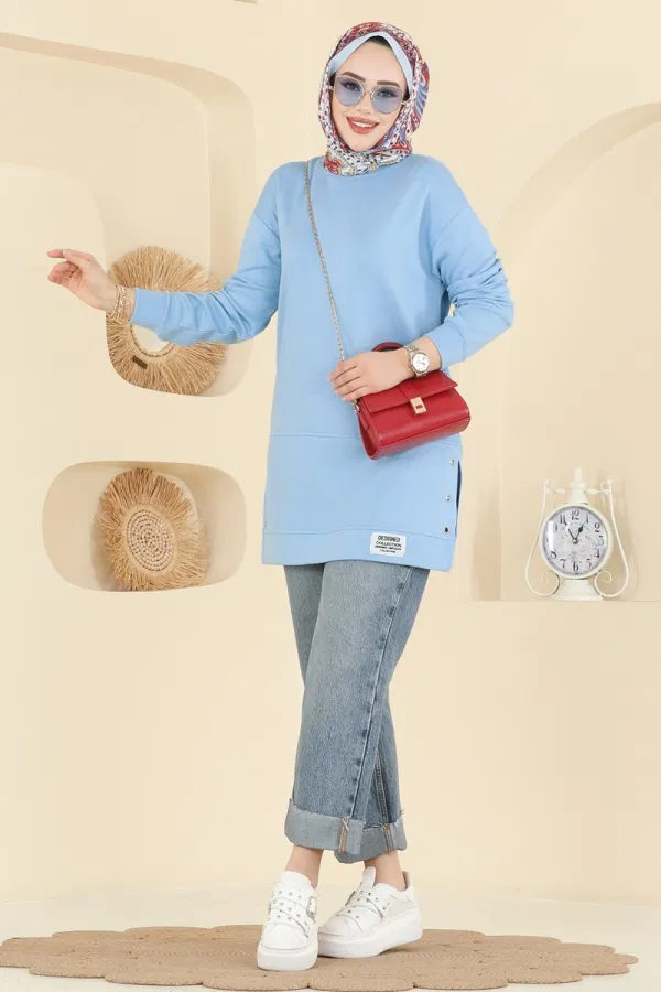 Modaselvim Tunik Yırtmaç Detaylı Modal Tunik 2630MSZ1172 Bebe Mavisi