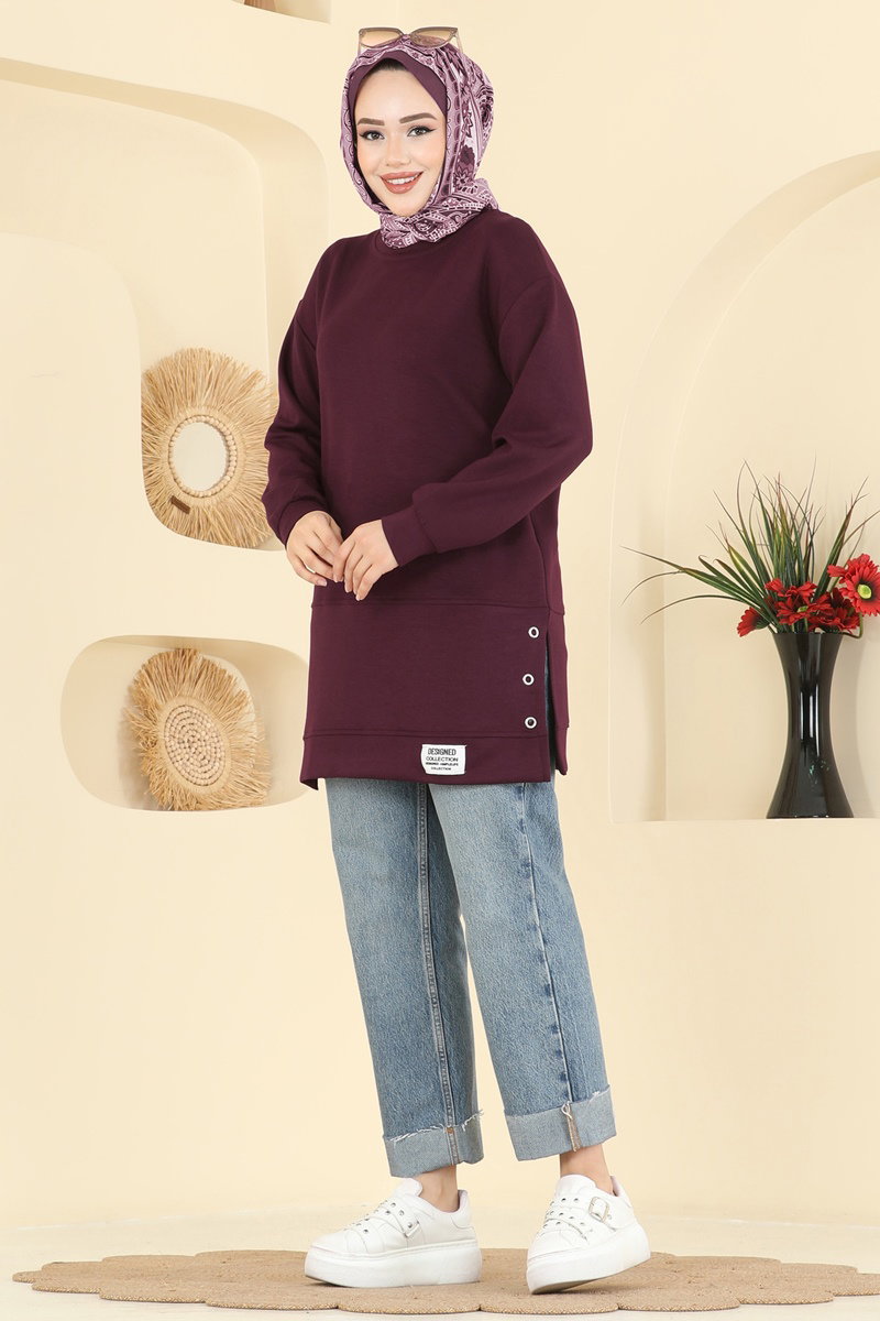 Yırtmaç Detaylı Modal Tunik 2630MSZ1172 Bordo