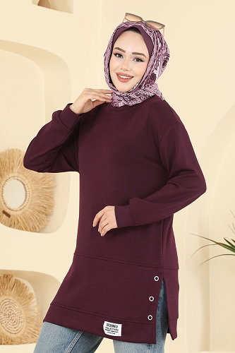 moda selvim Yırtmaç Detaylı Modal Tunik 2630MSZ1172 Bordo - Thumbnail