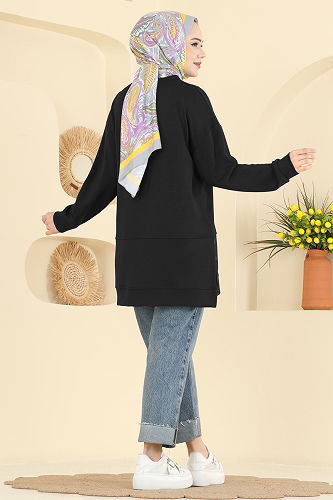 moda selvim Yırtmaç Detaylı Modal Tunik 2630MSZ1172 Siyah - Thumbnail