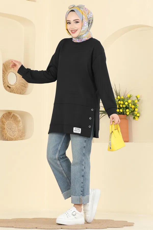 Modaselvim Tunik Yırtmaç Detaylı Modal Tunik 2630MSZ1172 Siyah