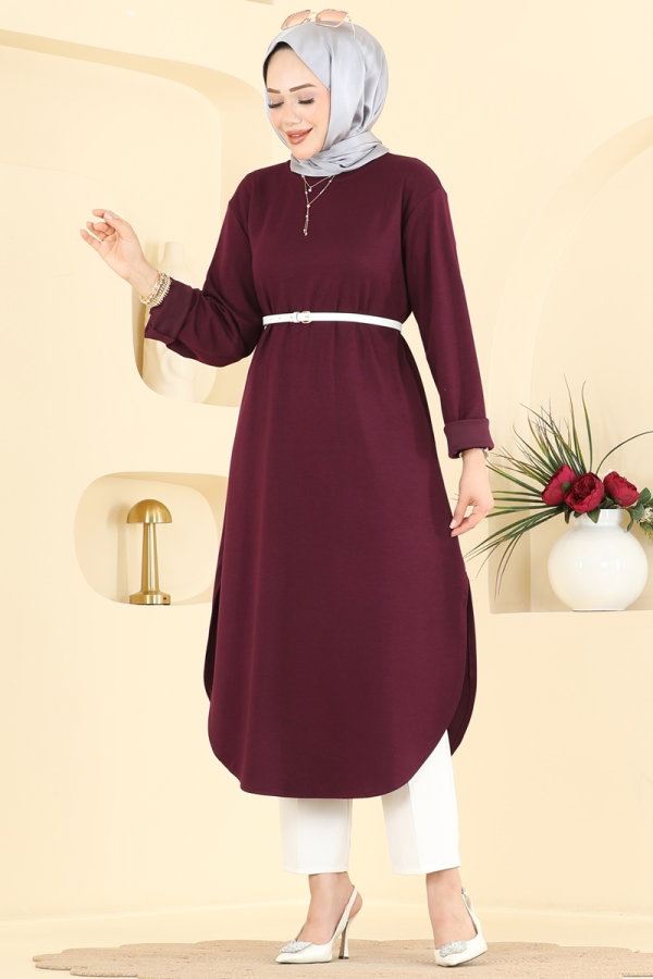 Modaselvim Tunik Yırtmaç Detaylı Rahat Tunik 2832AYD574 Bordo