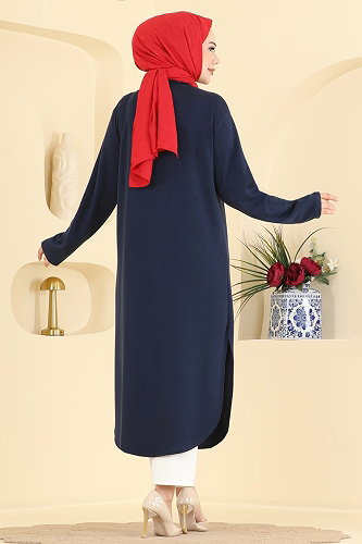 moda selvim Yırtmaç Detaylı Rahat Tunik 2832AYD574 Laci - Thumbnail