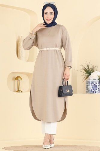 A.Y.D. - Yırtmaç Detaylı Rahat Tunik 2832AYD574 Taş