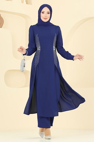 moda selvim Yırtmaç Detaylı Şık Takım 2723SL432 Laci - Thumbnail