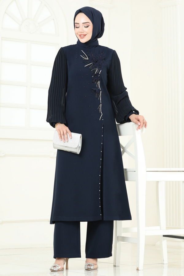 Modaselvim SEPETTE NET %20+%20 İNDİRİM Yırtmaç Detaylı Şık Takım 8058ABK1075 Laci