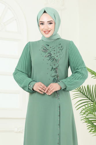 moda selvim Yırtmaç Detaylı Şık Takım 8058ABK1075 Mint - Thumbnail