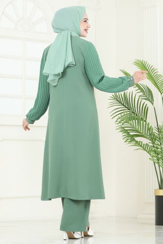 moda selvim Yırtmaç Detaylı Şık Takım 8058ABK1075 Mint - Thumbnail