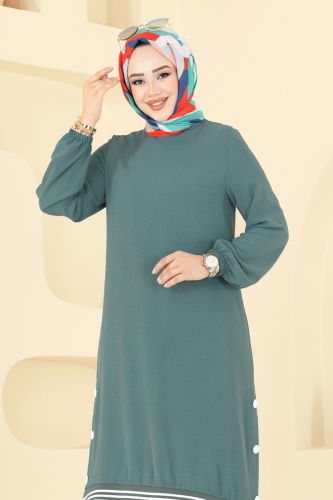 moda selvim Yırtmaç Düğmeli Aerobin Takım 418DVL817 Mint&Ekru - Thumbnail