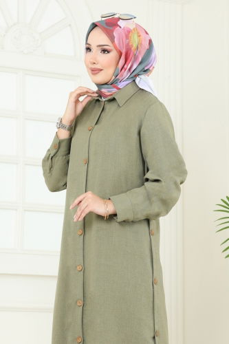 moda selvim Yırtmaç Düğmeli Takım 833OZN1046 Açık Çağla - Thumbnail
