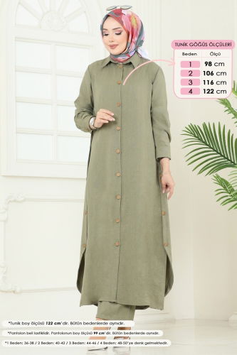 moda selvim Yırtmaç Düğmeli Takım 833OZN1046 Açık Çağla - Thumbnail
