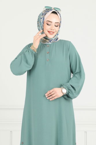 moda selvim Yırtmaç Düğmeli Tesettür Takım 015MR1078 Açık Mint - Thumbnail