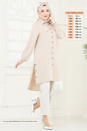 moda selvim Yırtmaç Düğmeli Tesettür Tunik 008MR1078 Taş - Thumbnail