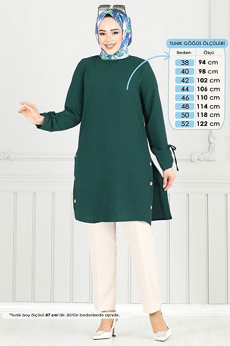 moda selvim Yırtmaç Düğmeli Tesettür Tunik 016MR1078 Zümrüt - Thumbnail