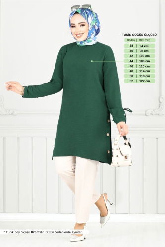 MRV M.R. - Yırtmaç Düğmeli Tunik 016MR1077-M Zümrüt