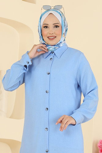 moda selvim Yırtmaç Düğmeli Tunik 3047KTR750 Bebe Mavisi - Thumbnail