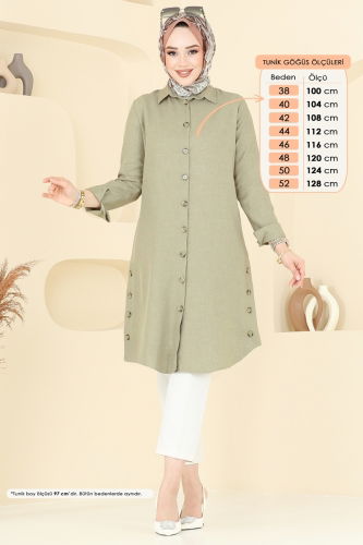 moda selvim Yırtmaç Düğmeli Tunik 3047KTR750 Çağla - Thumbnail