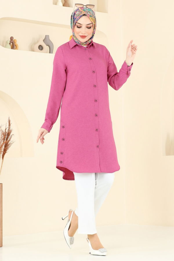 Yırtmaç Düğmeli Tunik 3047KTR750 Fuşya